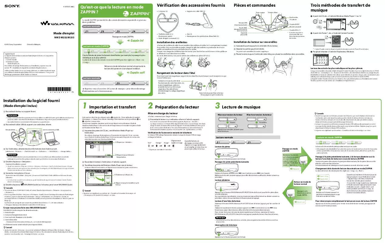 Mode d'emploi SONY NWZ-W252