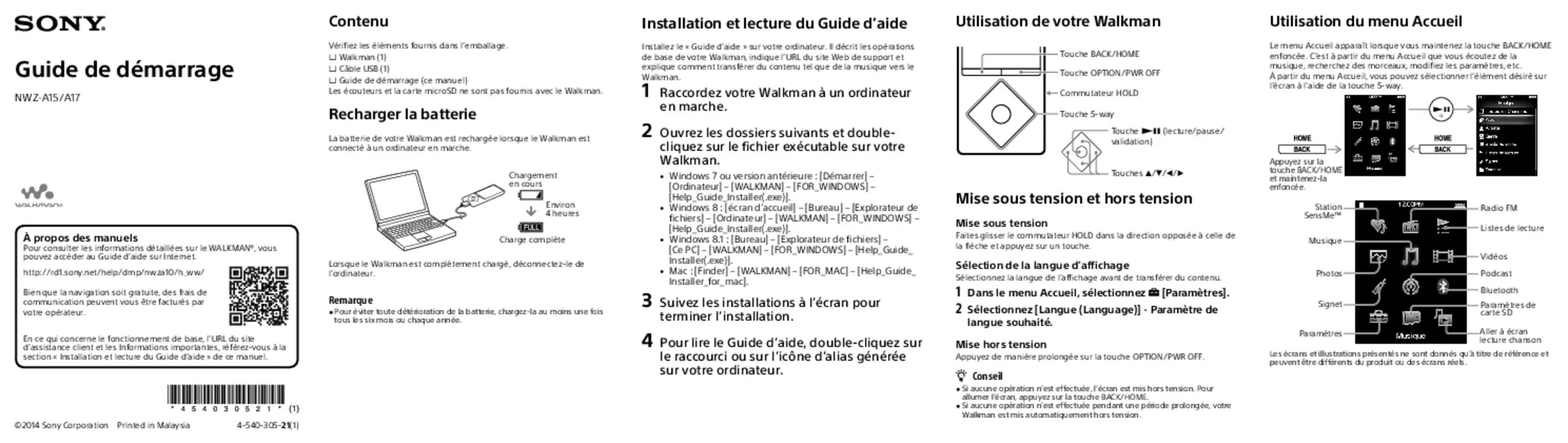 Mode d'emploi SONY NWZA15S.CEW