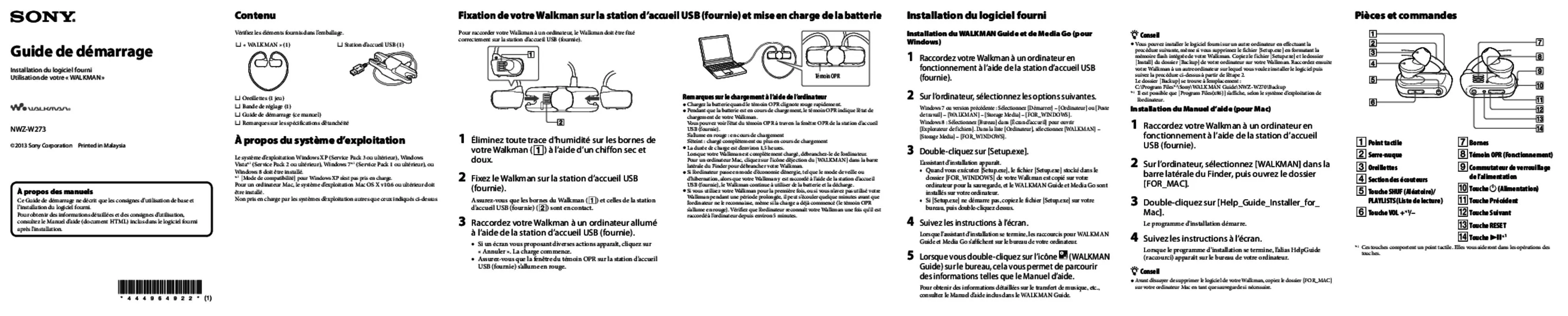 Mode d'emploi SONY NWZW273SP