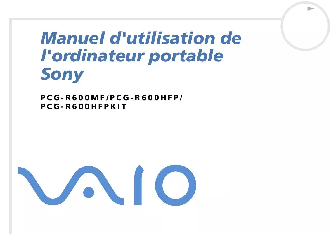 Mode d'emploi SONY PCG-R600HFPD