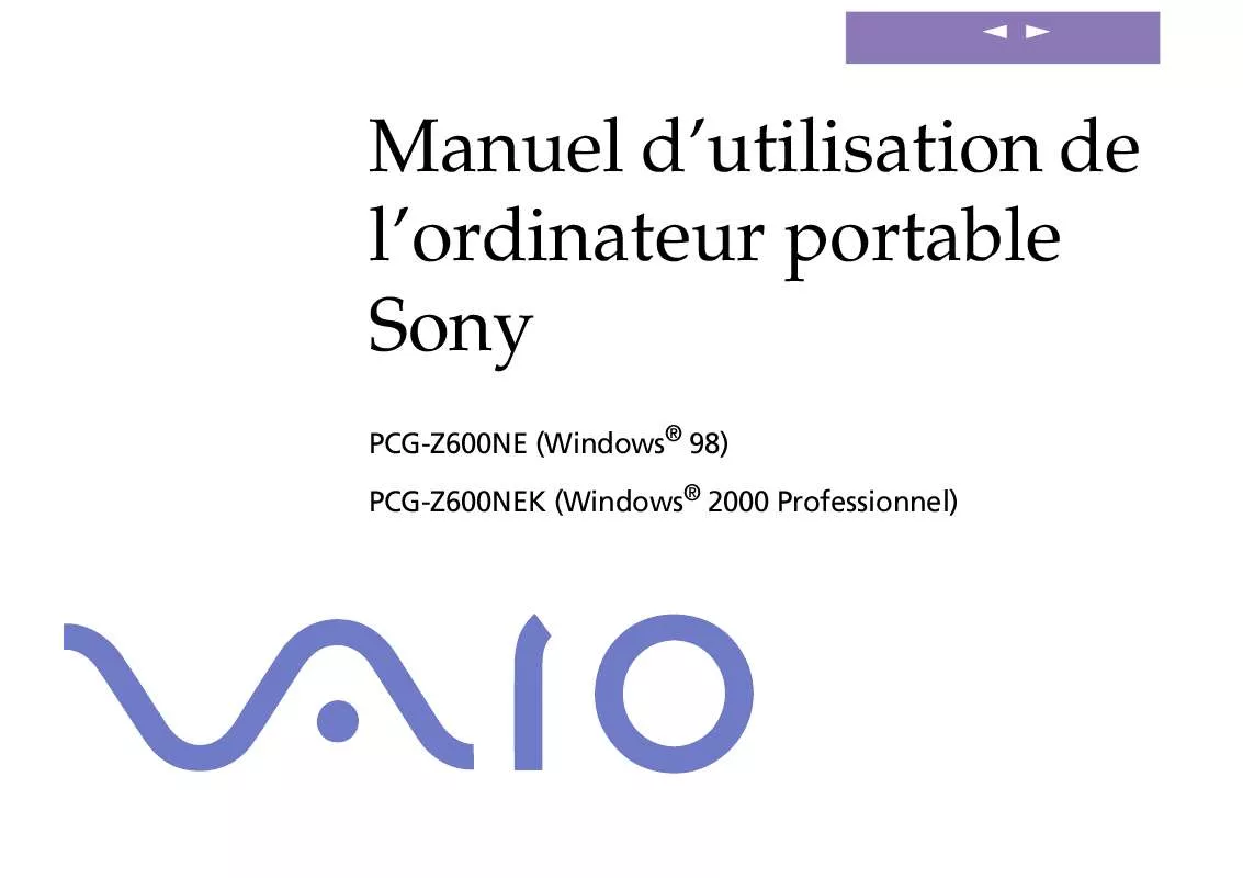 Mode d'emploi SONY PCG-Z600NE-K