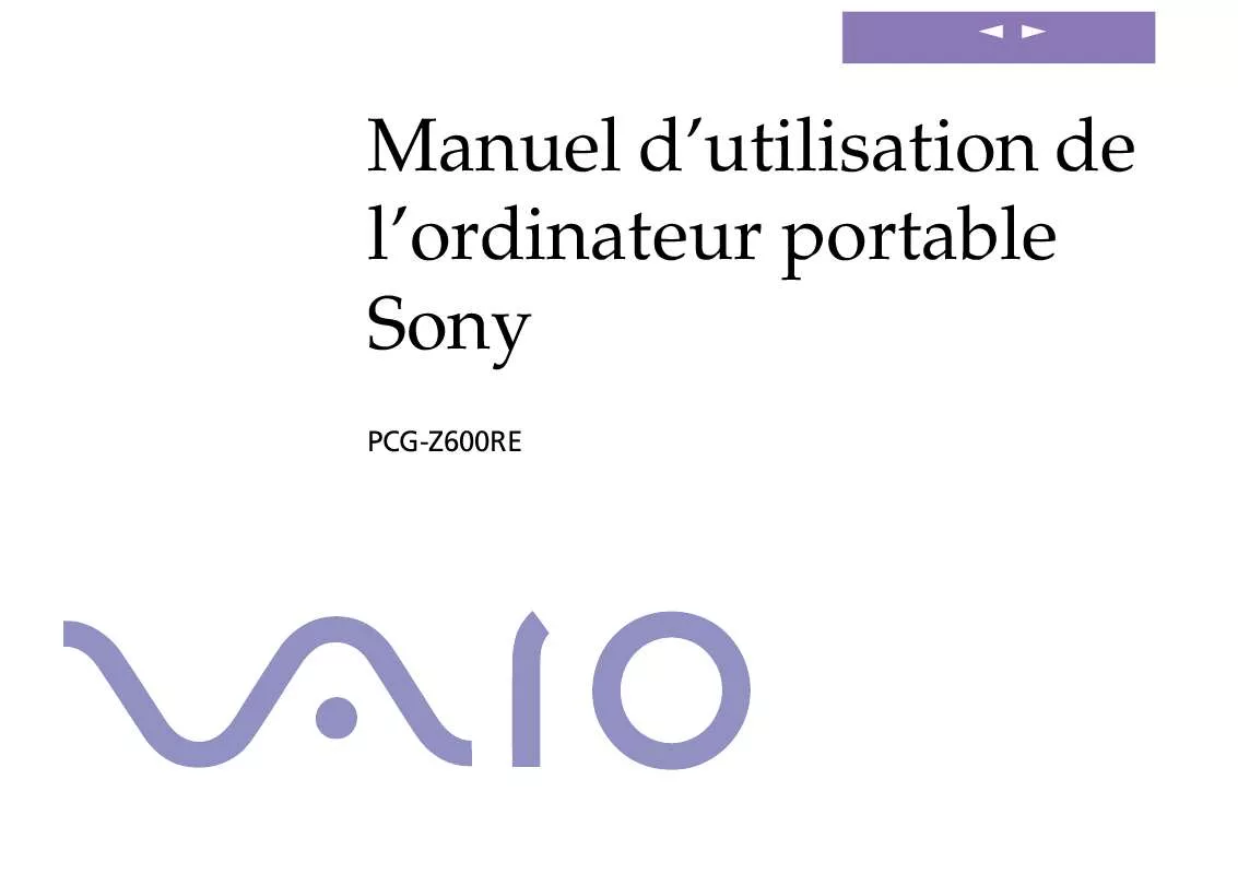 Mode d'emploi SONY PCG-Z600RE-K