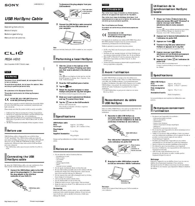 Mode d'emploi SONY CLIE PEGA-HS10