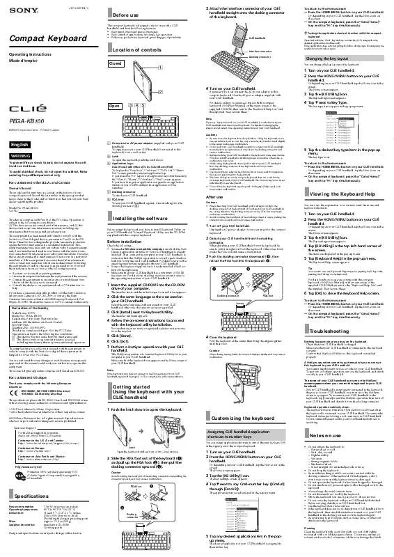 Mode d'emploi SONY CLIE PEGA-KB100