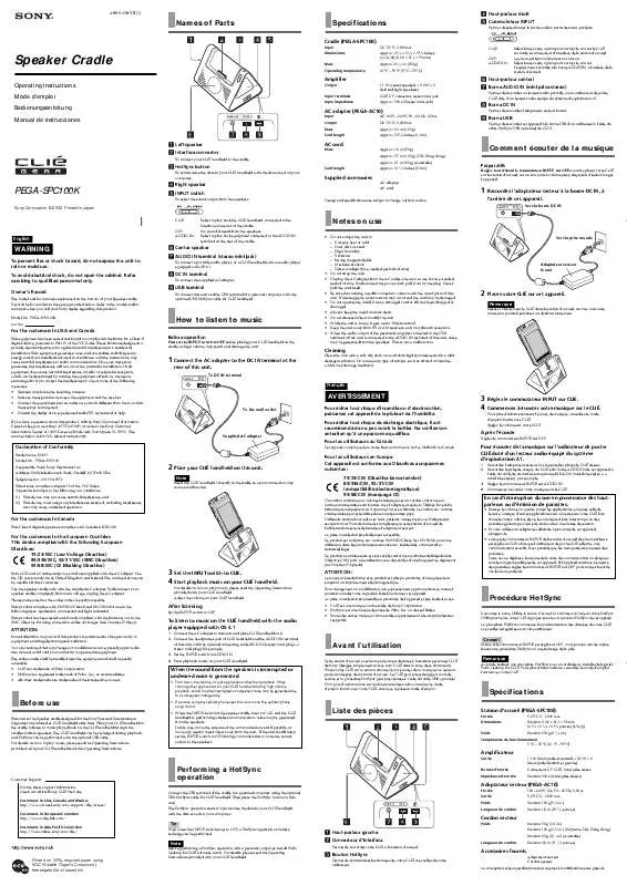 Mode d'emploi SONY CLIE PEGA-SPC100K