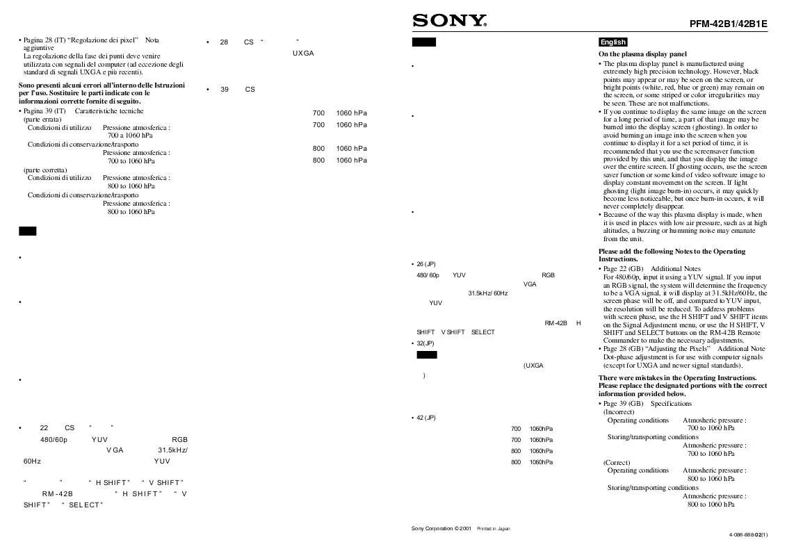 Mode d'emploi SONY PFM-42B1