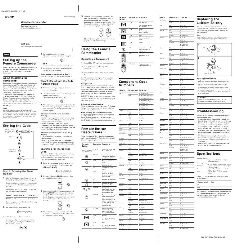 Mode d'emploi SONY RM-V50T