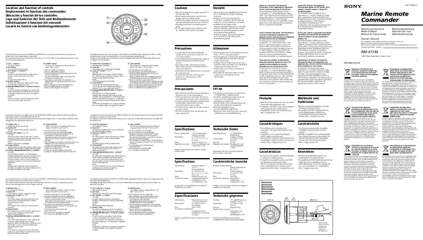 Mode d'emploi SONY RM-X11M