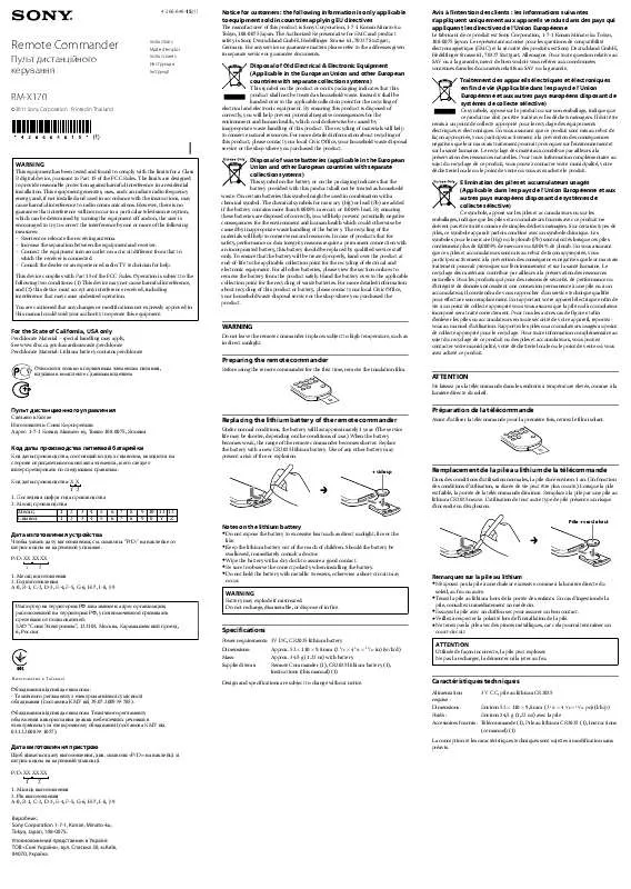 Mode d'emploi SONY RM-X170