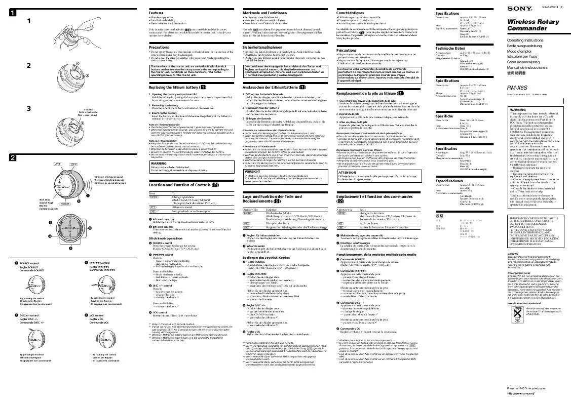 Mode d'emploi SONY RM-X6S