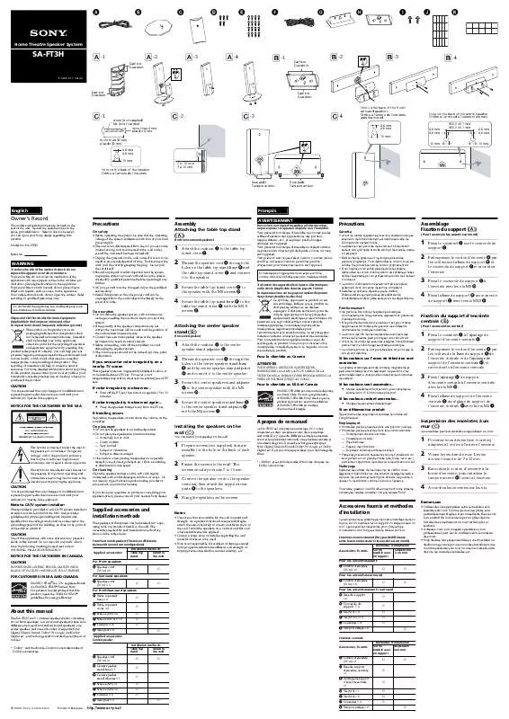 Mode d'emploi SONY SA-FT3H