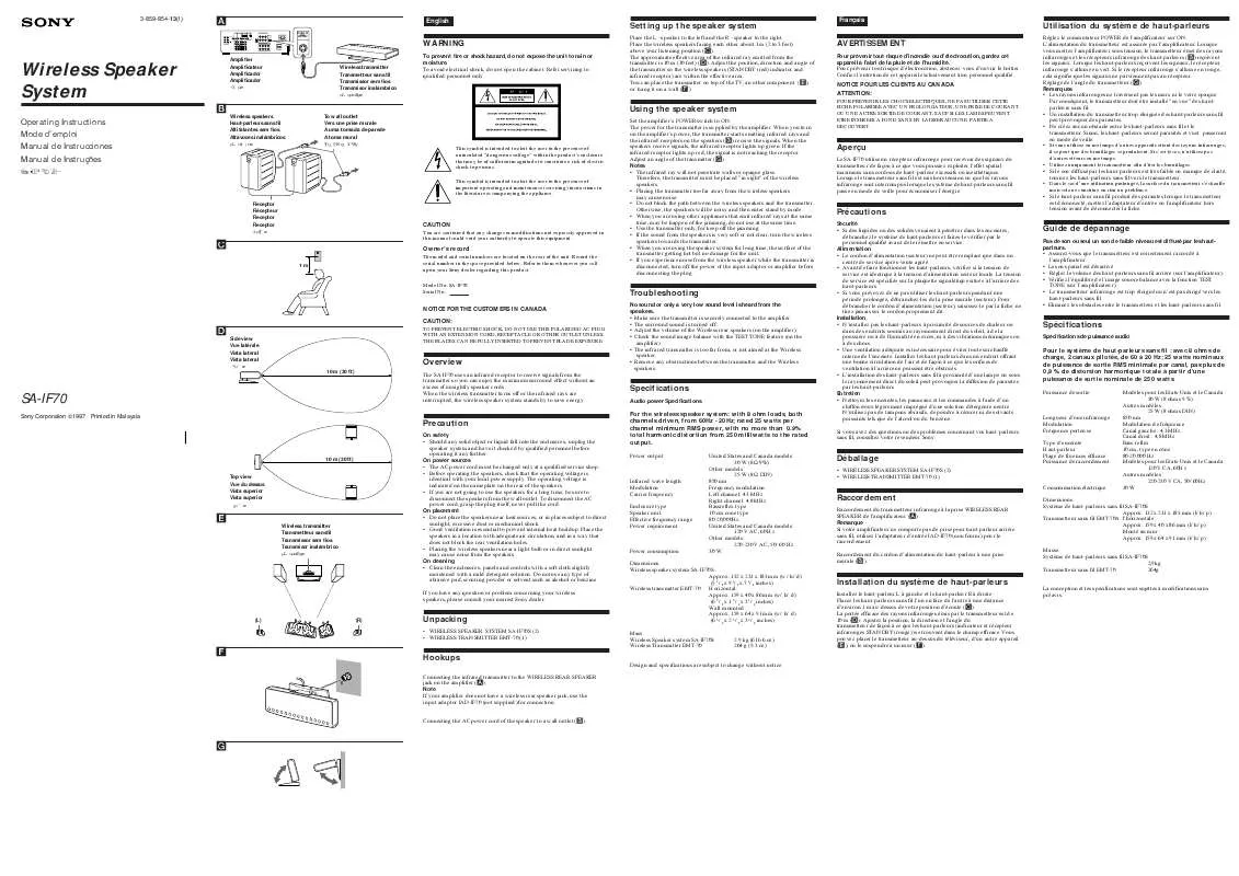 Mode d'emploi SONY SA-IF70