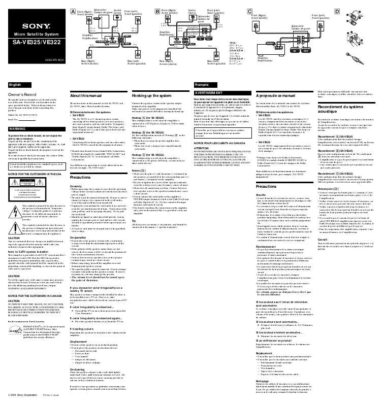 Mode d'emploi SONY SA-VE325