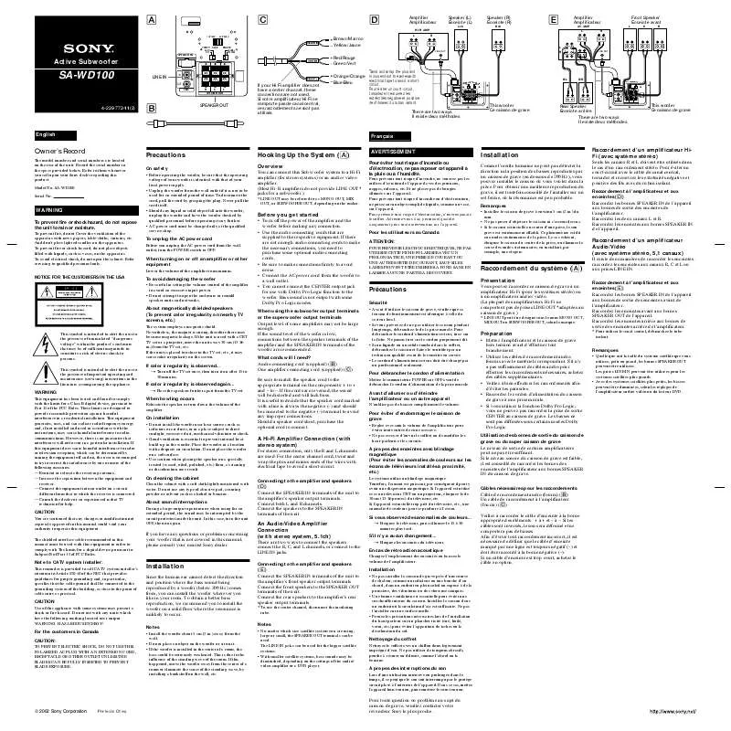 Mode d'emploi SONY SA-WD100