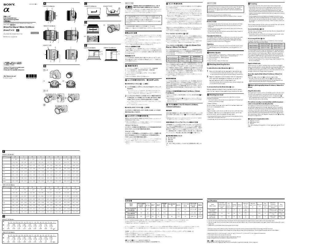 Mode d'emploi SONY SAL-100M28