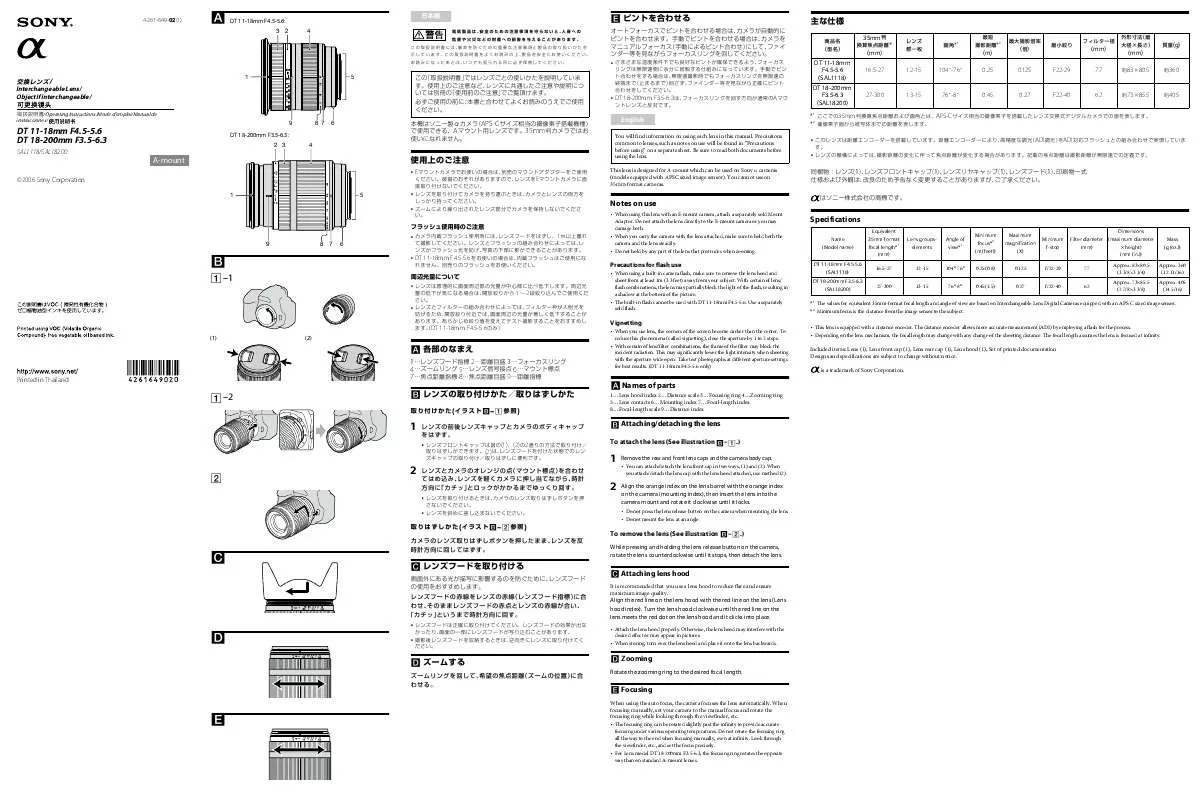 Mode d'emploi SONY SAL-18200