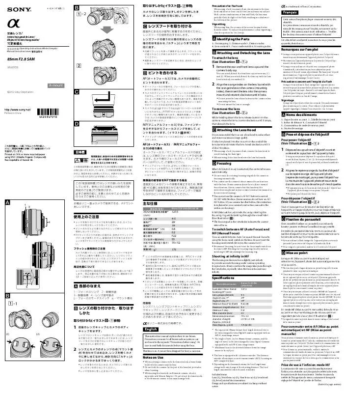 Mode d'emploi SONY SAL-85F28