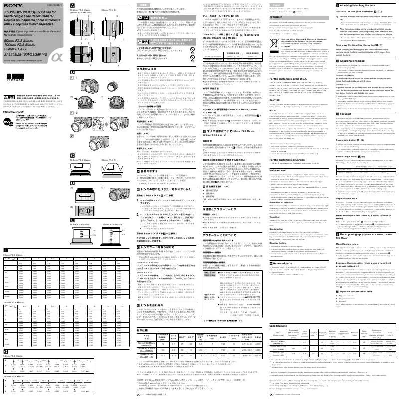 Mode d'emploi SONY SAL100M28