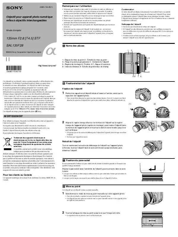 Mode d'emploi SONY SAL135F28