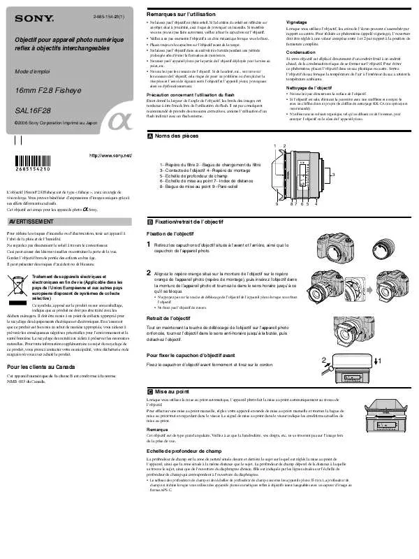 Mode d'emploi SONY SAL16F28