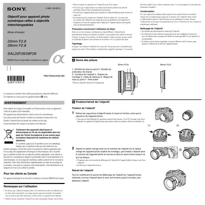 Mode d'emploi SONY SAL20F28