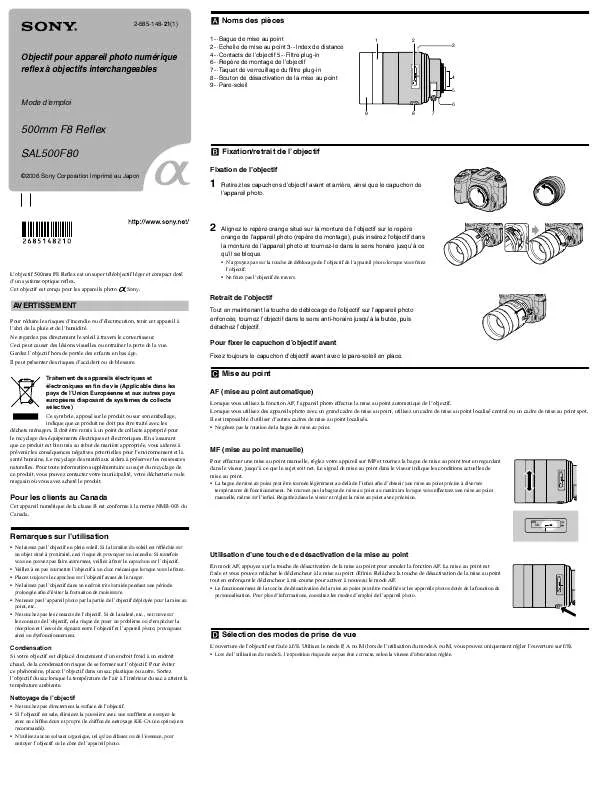 Mode d'emploi SONY SAL500F80