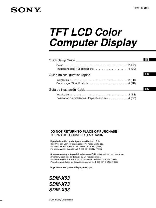 Mode d'emploi SONY SDM-X93/B