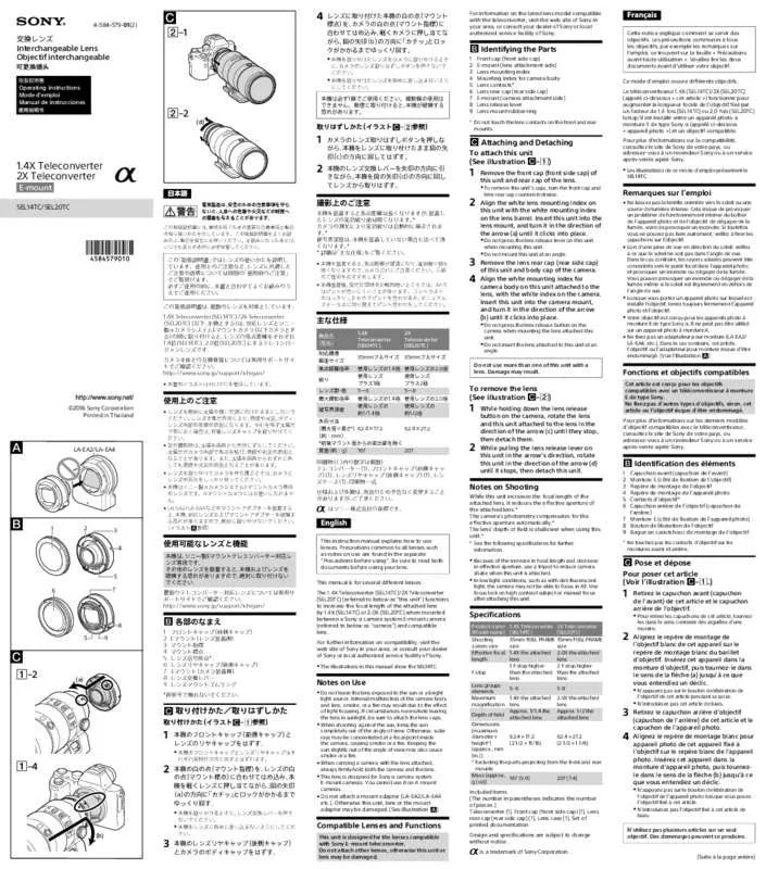 Mode d'emploi SONY SEL20TC