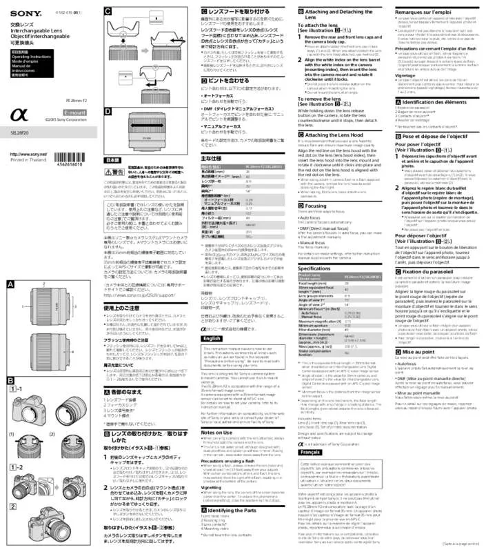 Mode d'emploi SONY SEL28F20