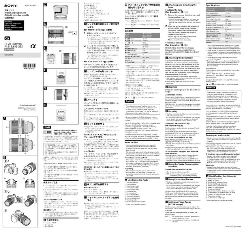 Mode d'emploi SONY SEL70300G