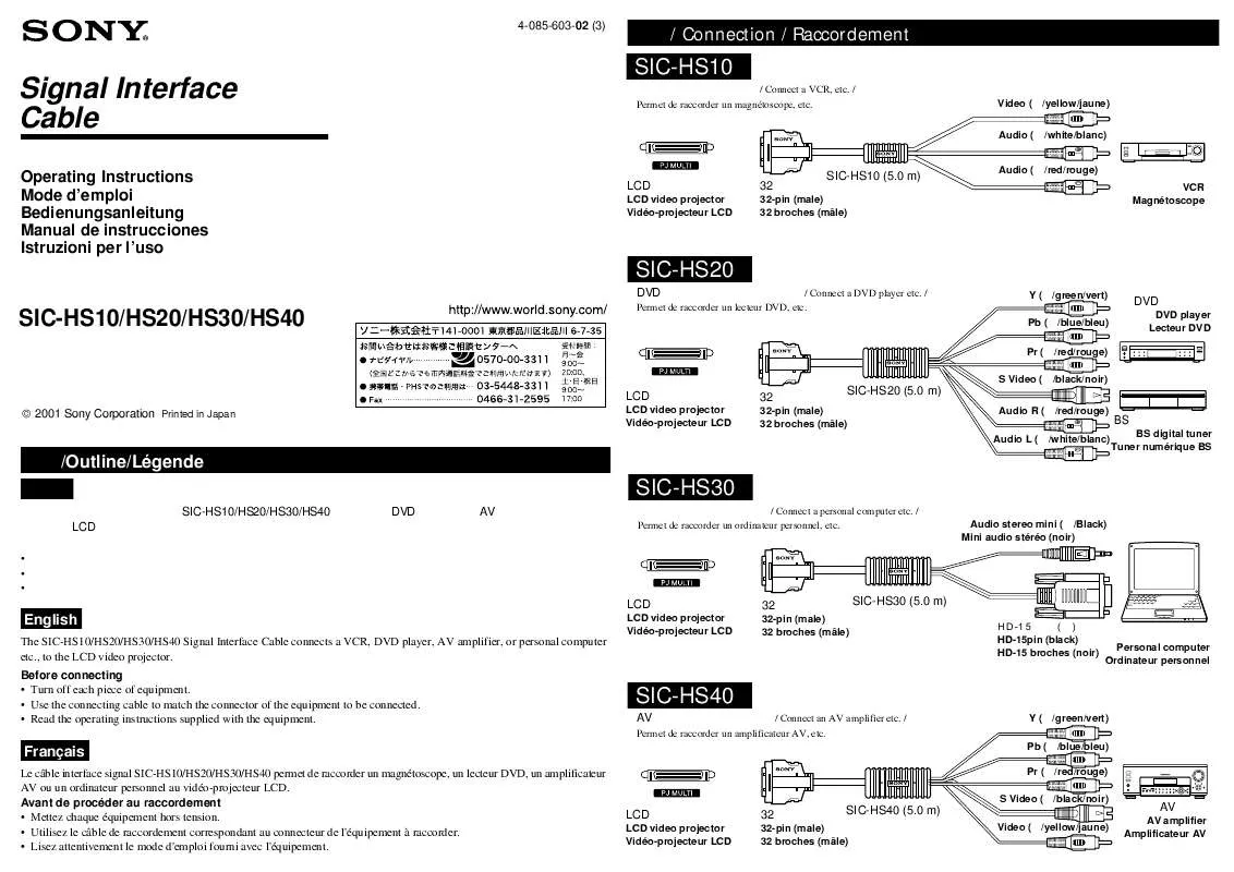 Mode d'emploi SONY SIC-HS30