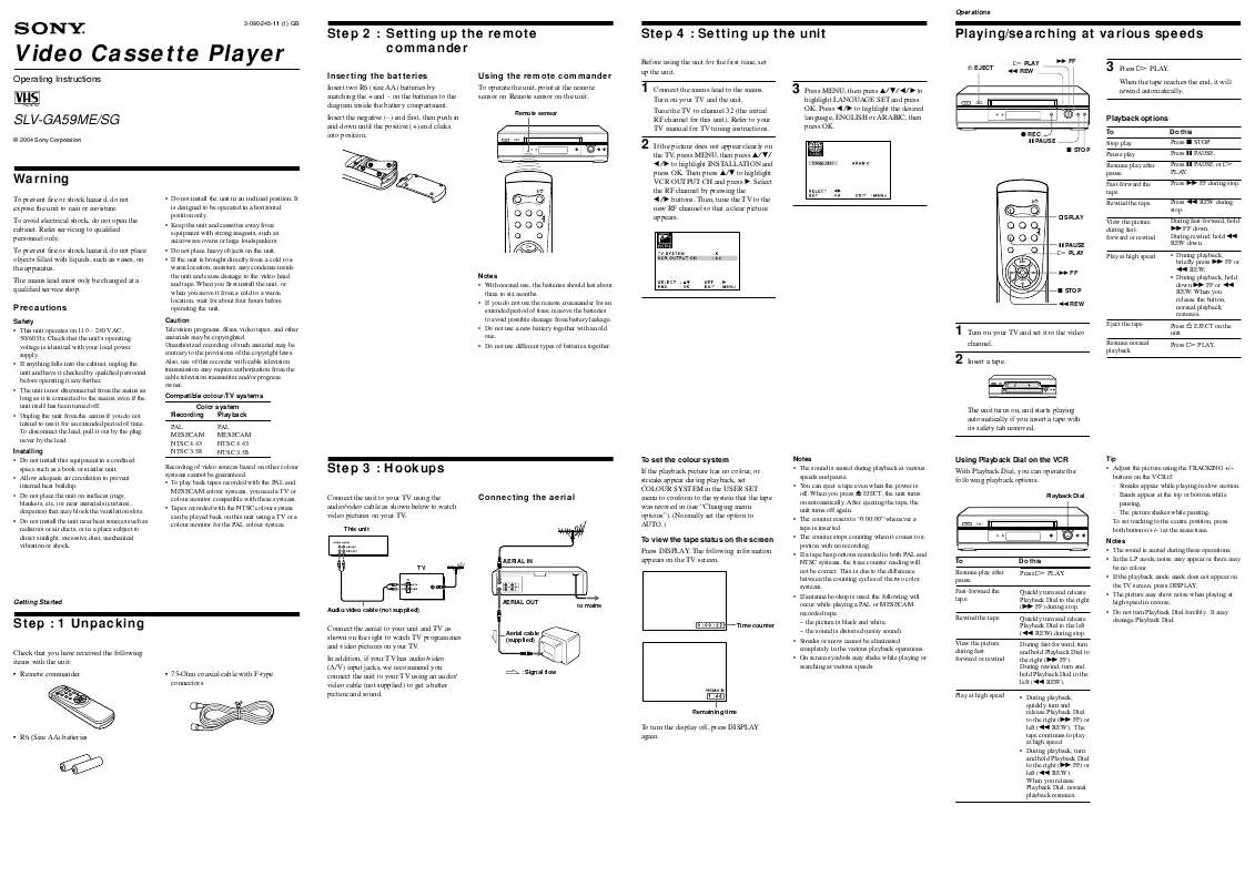 Mode d'emploi SONY SLV-GA59ME