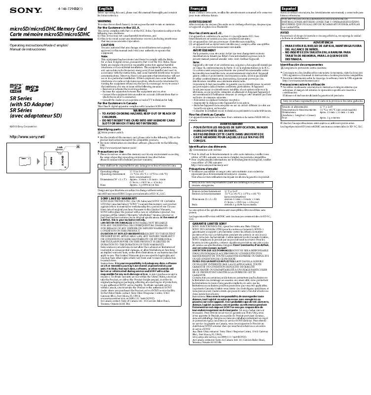 Mode d'emploi SONY SR16A4