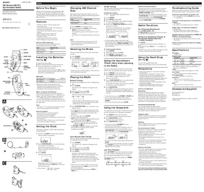 Mode d'emploi SONY SRF-M73