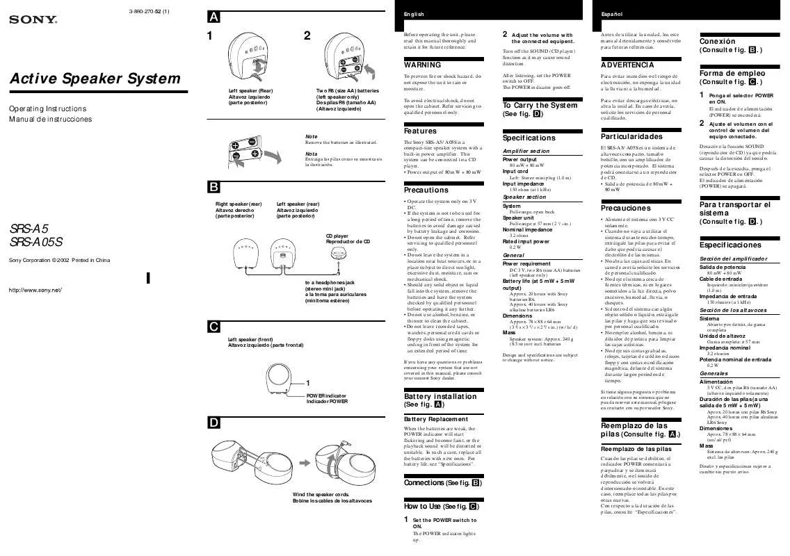 Mode d'emploi SONY SRS-A05S