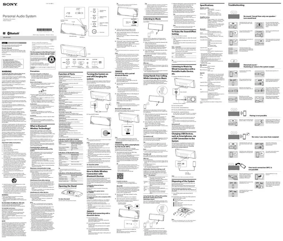 Mode d'emploi SONY SRS-BTX500