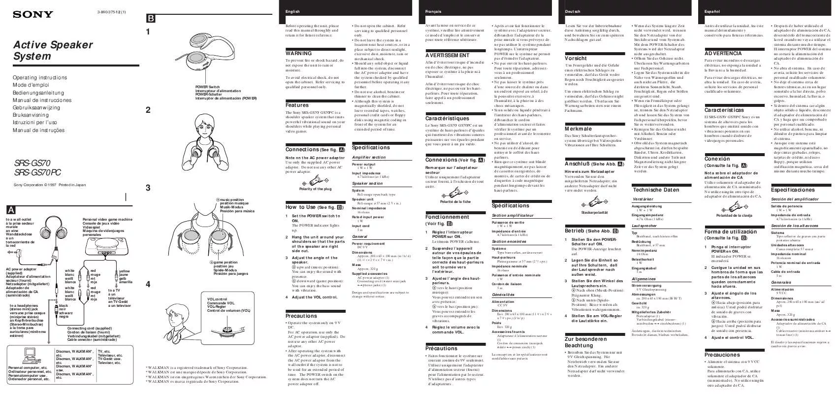 Mode d'emploi SONY SRS-GS70