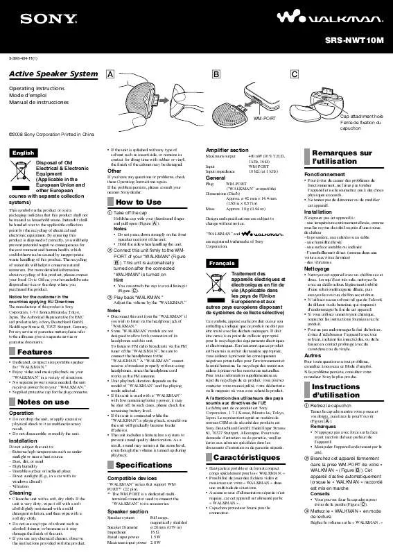 Mode d'emploi SONY SRS-NWT10M