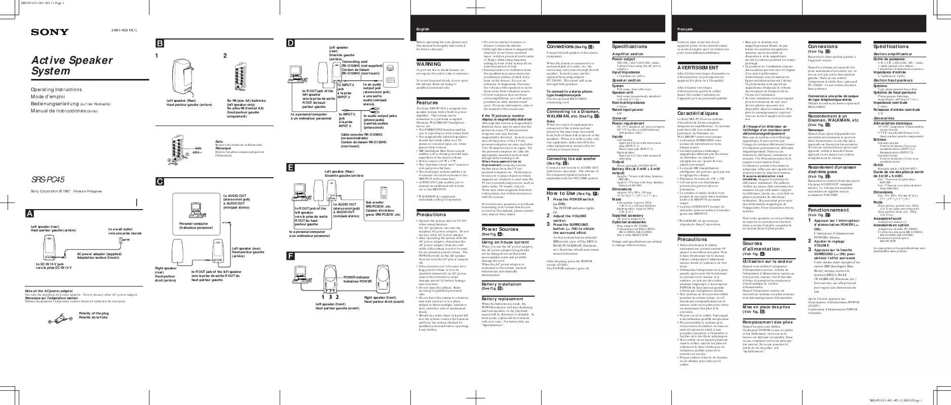 Mode d'emploi SONY SRS-PC45