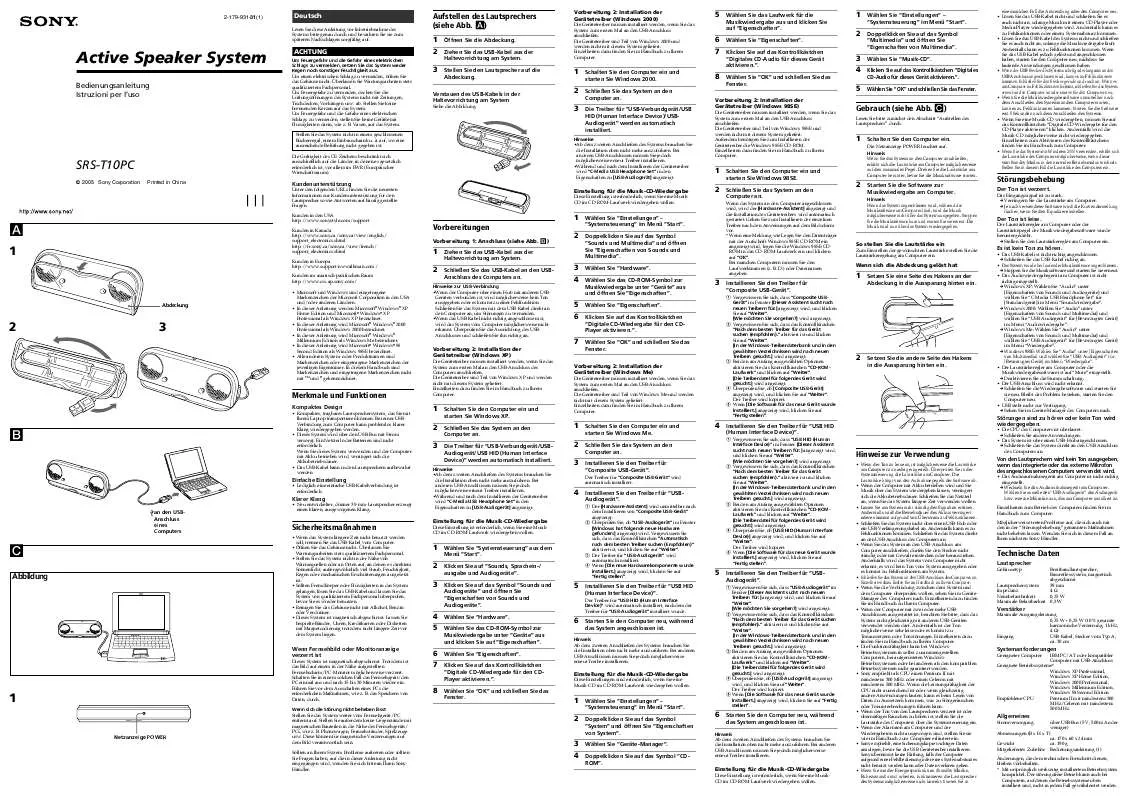 Mode d'emploi SONY SRS-T10PC