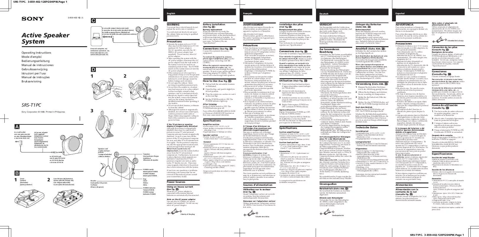 Mode d'emploi SONY SRS-T1PC