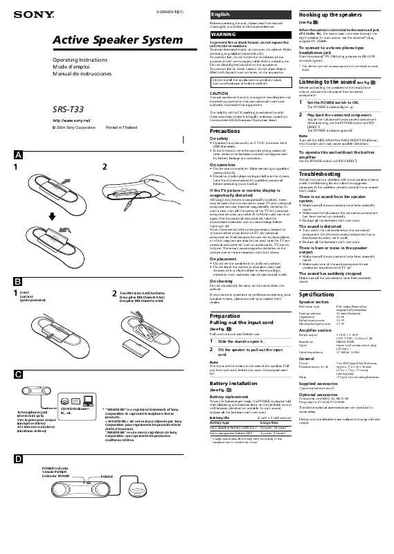 Mode d'emploi SONY SRS-T33PS