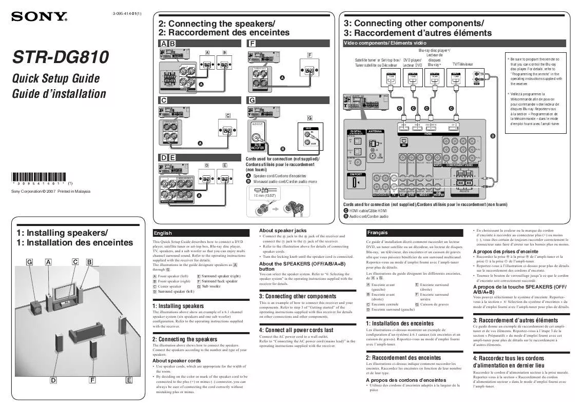 Mode d'emploi SONY STR-DG810