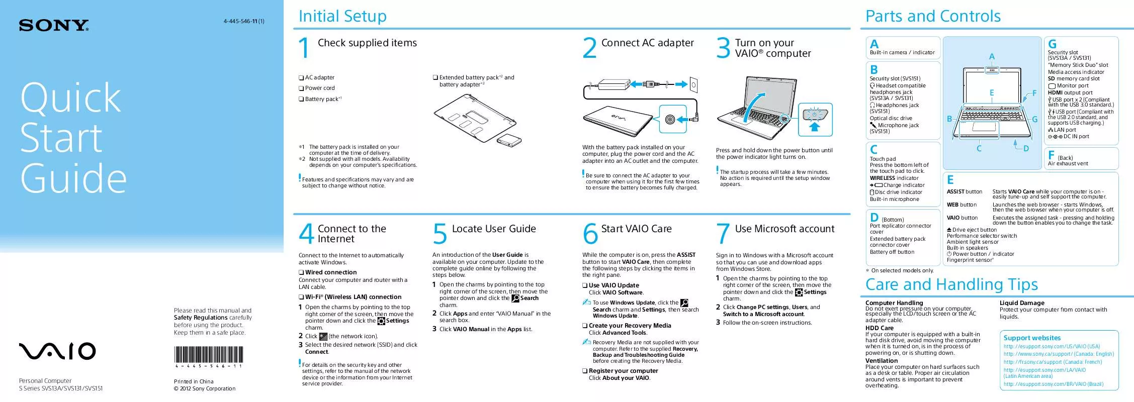 Mode d'emploi SONY VAIO SVS13122CXB