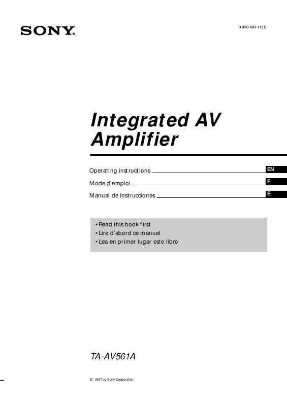 Mode d'emploi SONY TA-AV561A