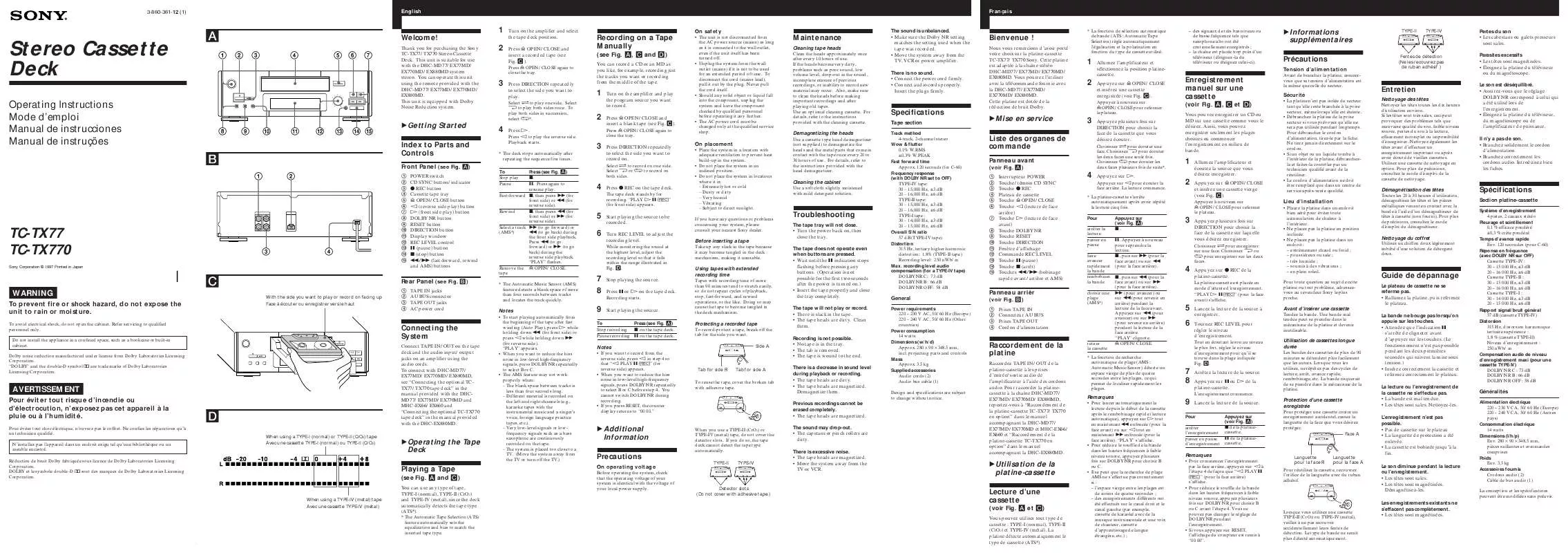 Mode d'emploi SONY TC-TX77