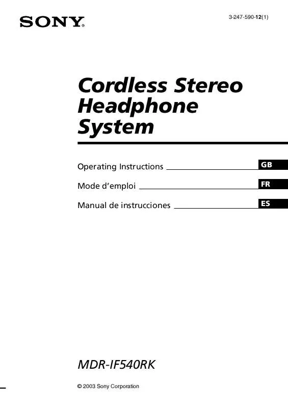 Mode d'emploi SONY TMR-IF540R