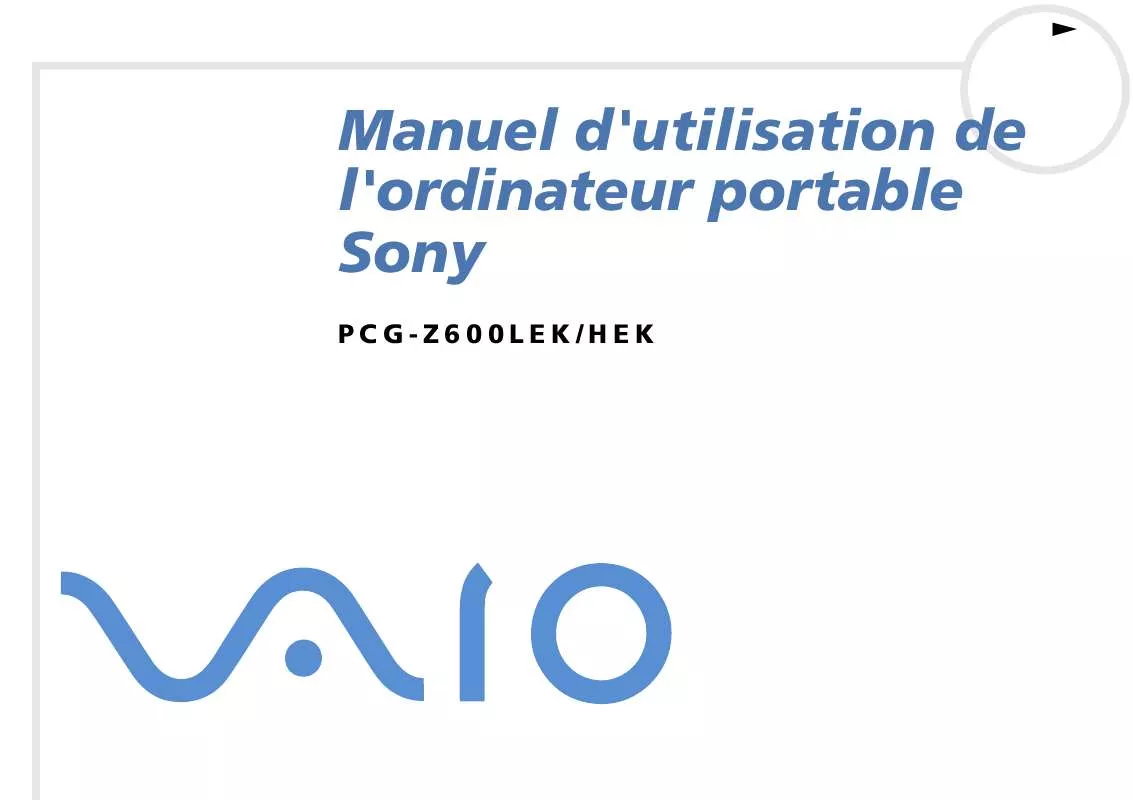 Mode d'emploi SONY VAIO PCG-Z600HEK