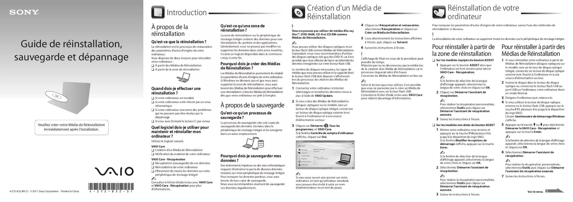 Mode d'emploi SONY VAIO VPC-CA1S1E