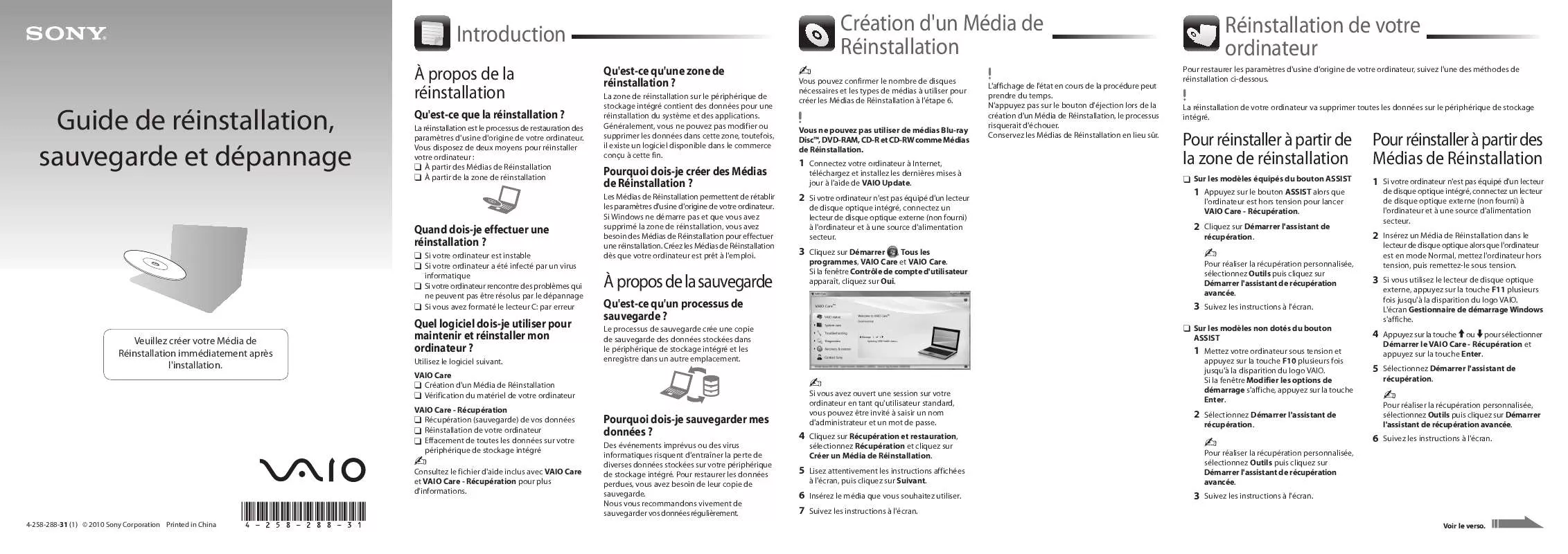 Mode d'emploi SONY VAIO VPC-EA3L1E/L